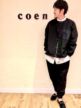 「coen（コーエン）のアイテム（ノーカラージャケット）」を使った、まいけるさん（メンズ・181cm）の春コーディネート
