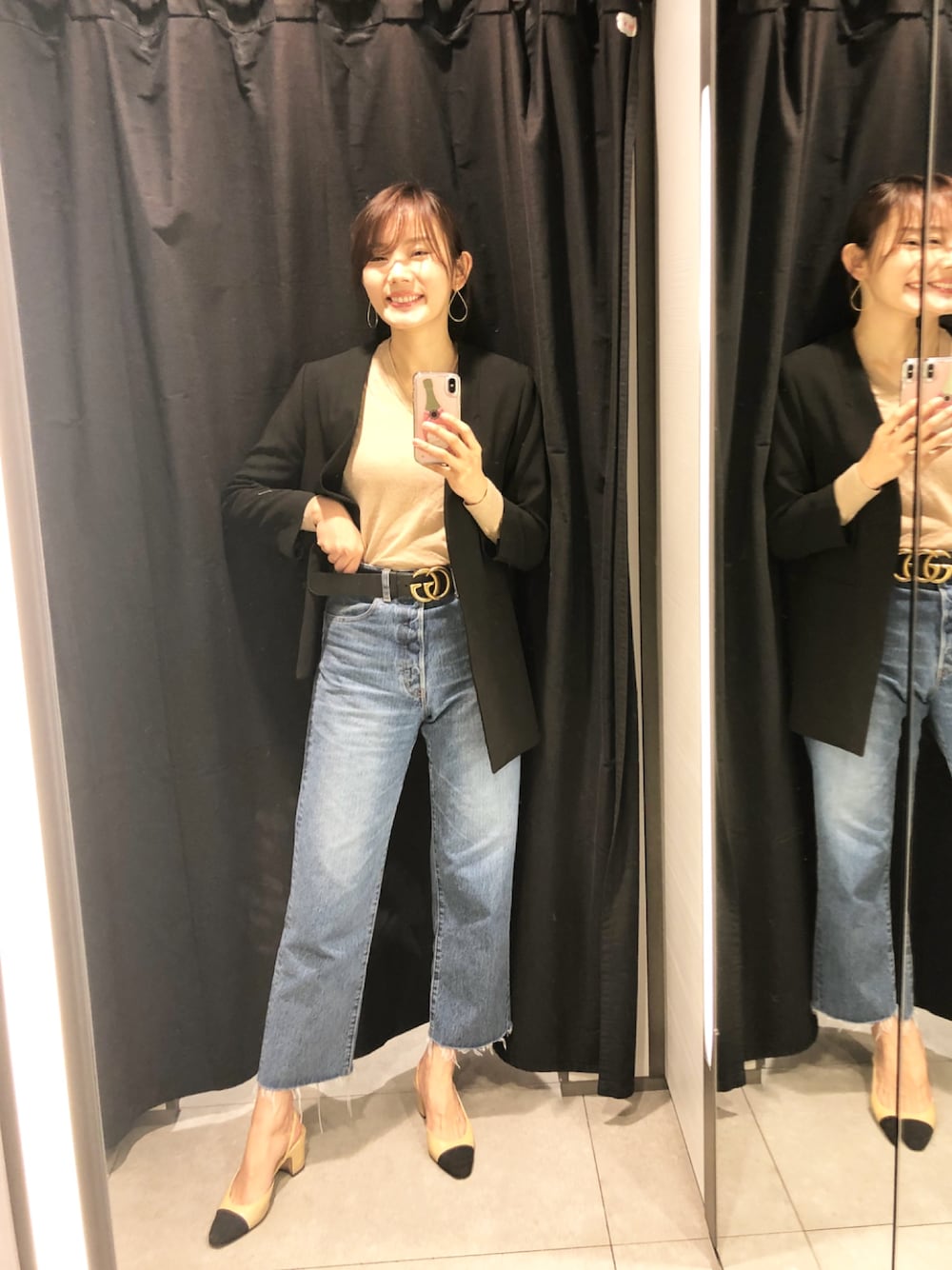「大人カジュアル、今日のコーデ、きれいめカジュアル、ノーカラージャケット、ユニクロコーデ、outfit」｜「NANO universeのノーカラーロングジャケット（ノーカラージャケット、ブラック系）」を使った、まつゆきさん（レディース・172cm）の春コーディネートの1枚目の写真
