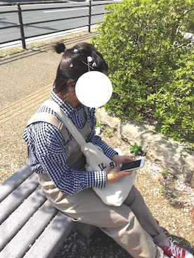 「earth music&ecology（アースミュージックアンドエコロジー）のアイテム（ポロシャツ、ブラック系）」を使った、ひなみさん（レディース・150cm）の夏コーディネート