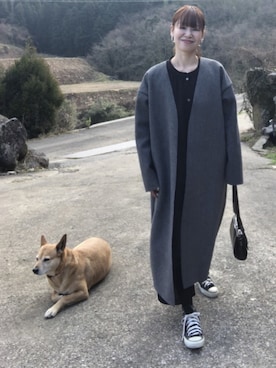 「DHOLIC STYLE（ディーホリックスタイル）のアイテム（ノーカラージャケット）」を使った、mさん（レディース・163cm）の冬コーディネート