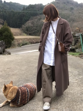 「ノーカラーシャツ」｜「アイテム（その他アウター）」を使った、mさん（レディース・163cm）の冬コーディネート