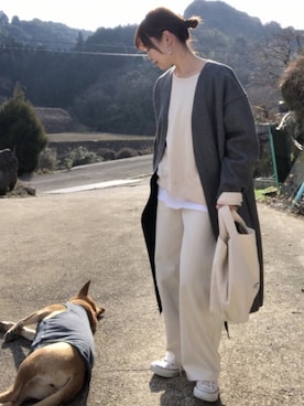 「DHOLIC STYLE（ディーホリックスタイル）のアイテム（ノーカラージャケット）」を使った、mさん（レディース・163cm）の冬コーディネート