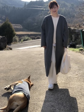 「DHOLIC STYLE（ディーホリックスタイル）のアイテム（ノーカラージャケット）」を使った、mさん（レディース・163cm）の冬コーディネート