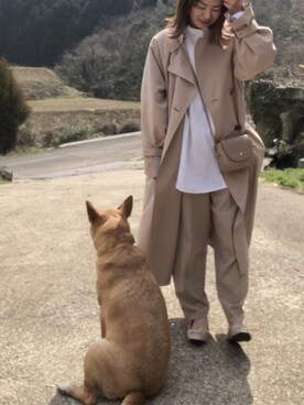 「ノーカラーシャツ」｜「アイテム（トレンチコート）」を使った、mさん（レディース・163cm）の春コーディネート