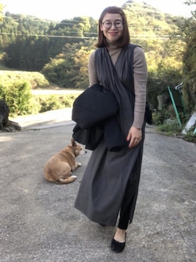 「UNIQLO（ユニクロ）のエクストラファインメリノリブタートルネックセーター（長袖）（ニット/セーター）」を使った、mさん（レディース・164cm）の秋コーディネート