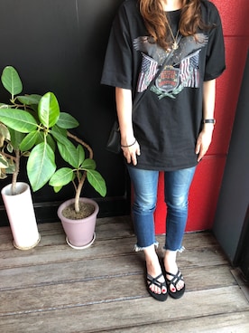 「Ungrid（アングリッド）のインディゴフレイドヘムストスリ（デニムパンツ）」を使った、◡̈*✧ tomomi⋆*◡̈⃝*さん（レディース・159cm）の春コーディネート