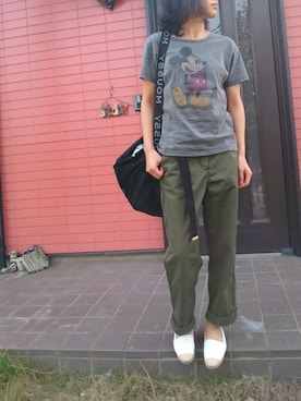 「ミッキーT」｜「アイテム（スリッポン）」を使った、うまさんさん（レディース・155cm）の夏コーディネート