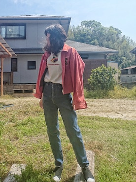 「テーパードデニム」｜「アイテム（その他アウター）」を使った、うまさんさん（レディース・155cm）の春コーディネート