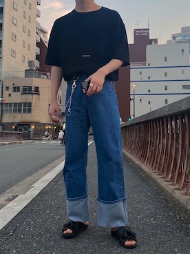 「MONKEY TIME（モンキータイム）の＜monkey time＞ DENIM ROLL UP BUGGY/デニムパンツ（デニムパンツ、ブルー系）」を使った、shown17さん（メンズ・168cm）の夏コーディネート