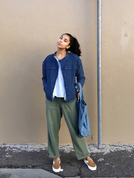 「MARANT ETOILE（マランエトワール）のアイテム（ジャケット/アウター）」を使った、Jackie Pettittさん（レディース・173cm）の夏コーディネート
