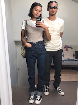 「アイテム（キャミソール）」を使った、Jackie Pettittさん（レディース・170cm）の冬コーディネート