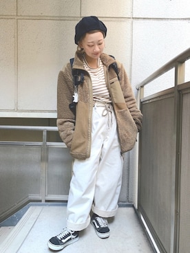 「DHOLIC（ディーホリック）のボーダーボクシーフィットTシャツ（Tシャツ/カットソー）」を使った、sumireさん（レディース・155cm）の秋コーディネート