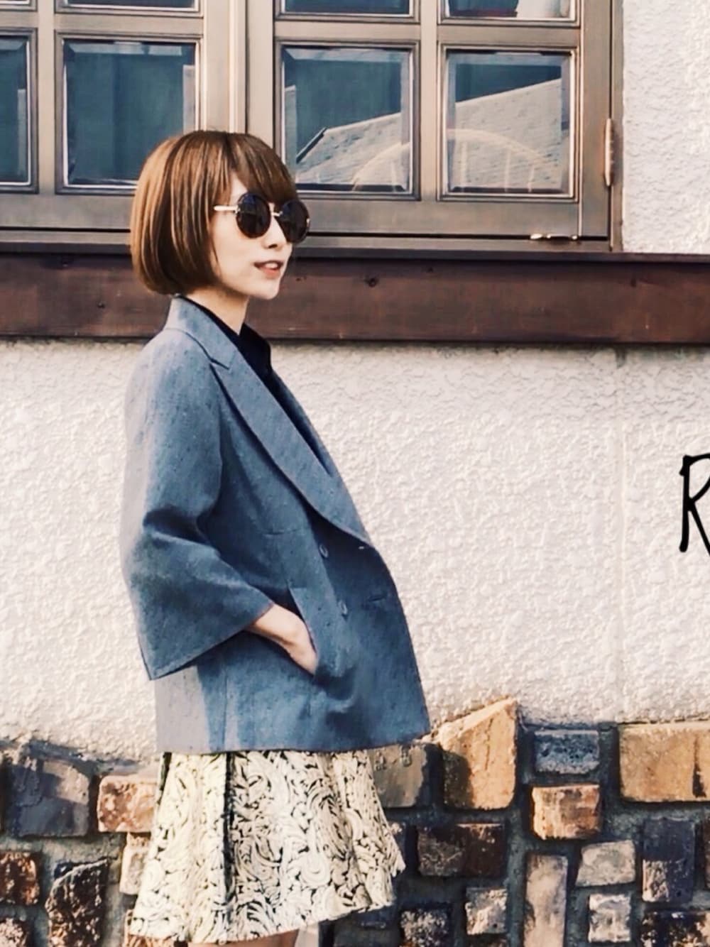 「はるコーデ、プチプラコーデ、fashion、outfit、シンプル、ハイウエスト、フレアスカート」｜「Rope' julyのRope' july＊. https://ropejuly.official.ec/（ピーコート、グレー系）」を使った、Rope' julyさん（レディース・155cm）の春コーディネートの1枚目の写真