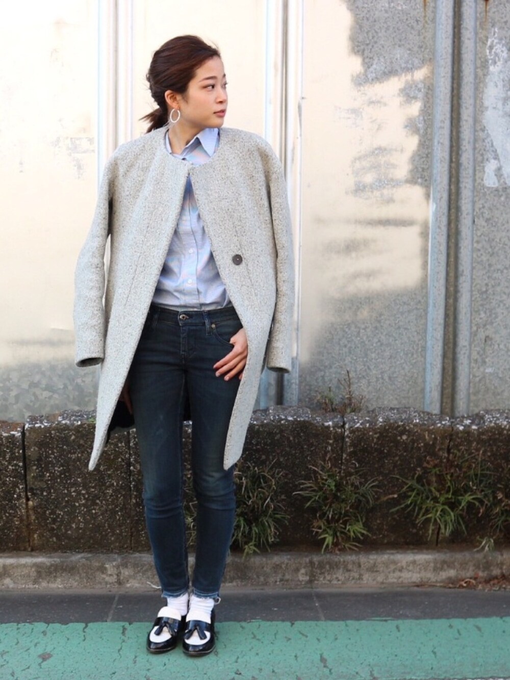 JIL SANDERのノーカラージャケットを使った人気ファッション