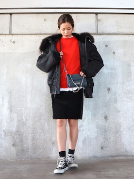 「MWOBHM（エムダブリューオービーエイチエム）のアイテム」を使った、海弘さん（レディース・156cm）の冬コーディネート