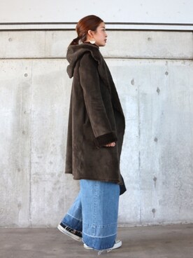 「URBAN RESEARCH（アーバンリサーチ）のアイテム（ムートンコート）」を使った、海弘さん（レディース・156cm）の冬コーディネート