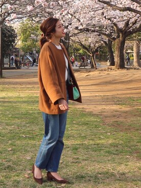 「URBAN RESEARCH（アーバンリサーチ）のアイテム（ノーカラージャケット）」を使った、海弘さん（レディース・156cm）の春コーディネート