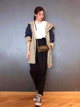 「VINTAGE（ヴィンテージ）のアイテム（マウンテンパーカー）」を使った、海弘さん（レディース・156cm）の春コーディネート