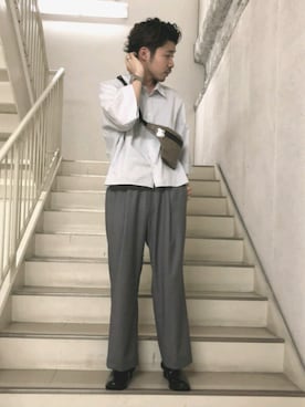 「Lui's（ルイス）の背面ギャザービッグシャツ（シャツ/ブラウス、グリーン系）」を使った、OGURA RYO さん（メンズ・174cm）の夏コーディネート