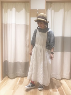 「Samansa Mos2（サマンサ モスモス）のオーバーレースエプロンワンピース（ワンピース）」を使った、ｍｉｙｕｋｉさん（レディース・157cm）の夏コーディネート