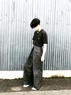 「JOHN LAWRENCE SULLIVAN（ジョンローレンスサリバン）のRIGID DENIM WIDE PANTS（デニムパンツ）」を使った、Takumiさん（メンズ・174cm）の夏コーディネート