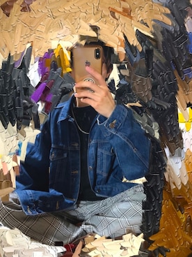 「部屋撮り」｜「アイテム（デニムジャケット）」を使った、流南(ルナ)さん（メンズ・163cm）の春コーディネート