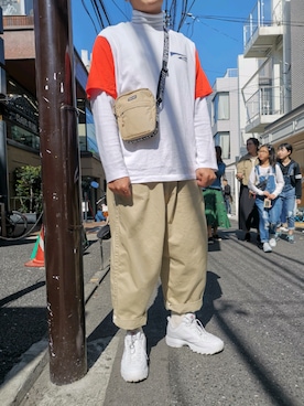 「PUMA（プーマ）のPUMA プーマ PUMA X ADER TEE（Tシャツ/カットソー、ホワイト系）」を使った、y0ngさん（メンズ・180cm）の春コーディネート