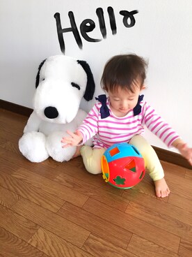 「ボーダートップス」｜「アイテム（おもちゃ）」を使った、★airi.ss★♡♡さん（キッズ・80cm）の春コーディネート