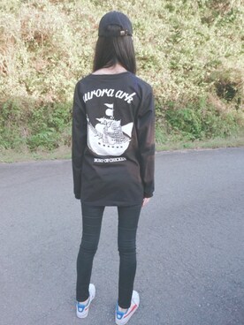 「BUMP OF CHICKENのアイテム（トップス、ブラック系）」を使った、tさん（レディース・175cm）の秋コーディネート