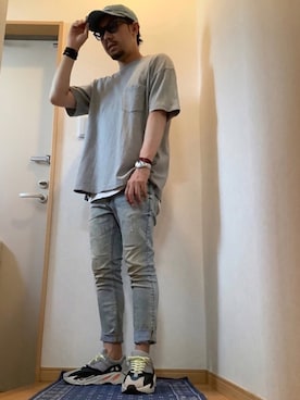 「イージーブースト」｜「アイテム（帽子）」を使った、higemegane☑︎さん（メンズ・171cm）の夏コーディネート