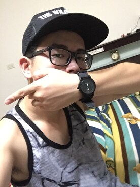 「AES（エーイーエス）のアイテム（帽子）」を使った、林征台さん（メンズ・176cm）の夏コーディネート