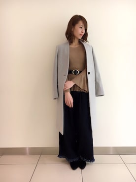 「フレアスリーブ」｜「アイテム（チェスターコート）」を使った、uemiさん（レディース・161cm）の秋コーディネート