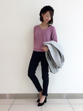 「ラメニット」｜「アイテム（チェスターコート）」を使った、uemiさん（レディース・161cm）の秋コーディネート