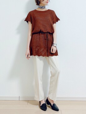 「透かし編みニット」｜uemiさん（レディース・163cm）の春コーディネート