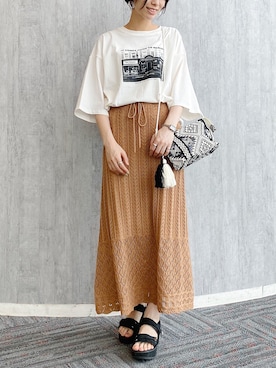 「透かし編みニット」｜「アイテム（財布/小物）」を使った、uemiさん（レディース・163cm）の夏コーディネート