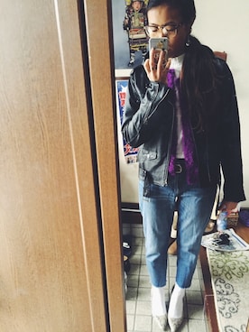 「FOREVER 21」｜「アイテム（ライダースジャケット）」を使った、myt_arsさん（レディース・162cm）の春コーディネート