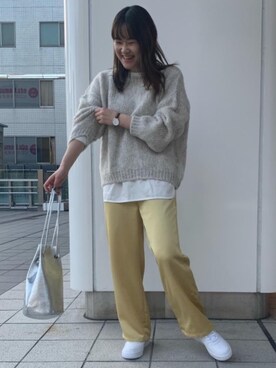 「green label relaxing（グリーンレーベルリラクシング）のSC ハイゲージ テンジク ロングスリーブ Tシャツ（Tシャツ/カットソー、ホワイト系）」を使った、aoiさん（レディース・161cm）の秋コーディネート