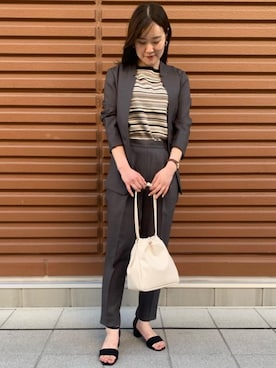 「green label relaxing（グリーンレーベルリラクシング）の◆D ベルト チャンキー サンダル (5cmヒール)（サンダル、ブラック系）」を使った、aoiさん（レディース・161cm）の春コーディネート