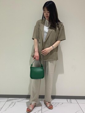 「green label relaxing（グリーンレーベルリラクシング）のFM ハンマーサテン カイキン シャツ（シャツ/ブラウス、グリーン系）」を使った、aoiさん（レディース・161cm）の春コーディネート