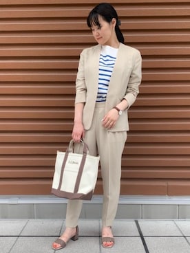 「Tシャツ/カットソー」｜「アイテム（ノーカラージャケット）」を使った、aoiさん（レディース・161cm）の夏コーディネート