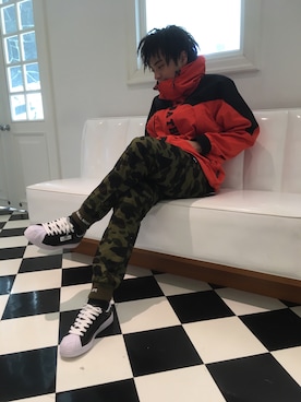 「Bape」｜「アイテム（ミリタリージャケット）」を使った、中澤 千尋さん（メンズ・173cm）の冬コーディネート