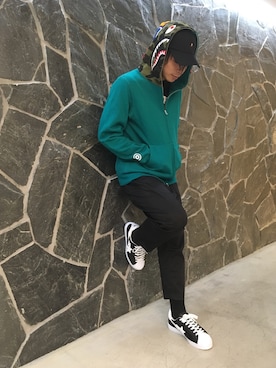 「A BATHING APE（アベイシングエイプ）のアイテム（帽子）」を使った、中澤 千尋さん（メンズ・173cm）の春コーディネート