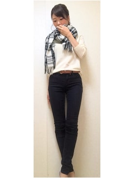 「UNIQLO（ユニクロ）のアイテム（ニット/セーター、ホワイト系）」を使った、mai.さん（レディース・166cm）の秋コーディネート