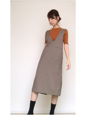 「GU（ジーユー）のアイテム（オールインワン・サロペット、ブラウン系）」を使った、mai.さん（レディース・166cm）の秋コーディネート