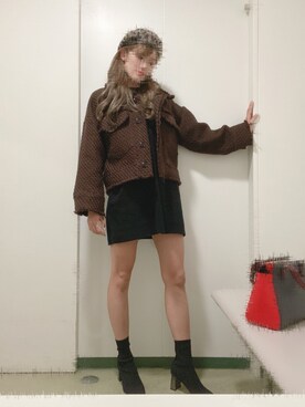 「大学生コーデ」｜「アイテム（ハンチング/ベレー帽）」を使った、𝕜𝕪𝕠𝕜𝕠さん（レディース・169cm）の冬コーディネート