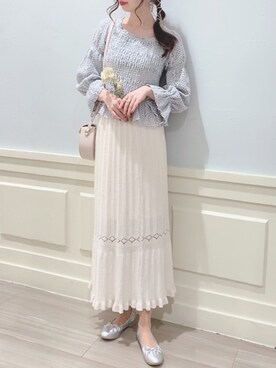 「ブルー x ホワイト」｜「アイテム（バレエシューズ）」を使った、sakiさん（レディース・165cm）の春コーディネート