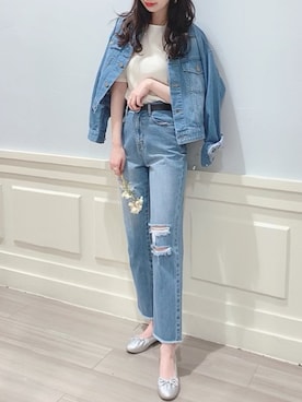 「シースルー」｜「アイテム（デニムジャケット）」を使った、sakiさん（レディース・165cm）の春コーディネート