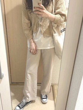 「MAJESTIC LEGON（マジェスティックレゴン）のセンタープレスパンツ（その他パンツ）」を使った、sakiさん（レディース・165cm）の春コーディネート