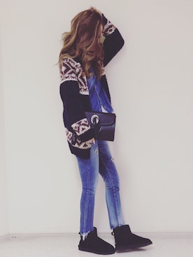 「カウチンセーター」｜「アイテム（クラッチバッグ）」を使った、yopiさん（レディース・165cm）の冬コーディネート