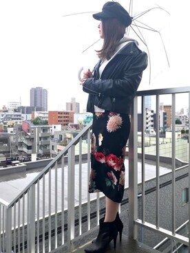 「stradivarius（ストラディバリウス）のアイテム（ライダースジャケット）」を使った、ちぃーさん（レディース・161cm）の秋コーディネート
